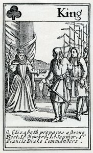 Elizabeth voor de Spaanse Armada (gravure) door Unbekannter Künstler