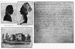 Facsimile van een Gretna Green-huwelijksakte met portretten van het paar, James Pilkington en Ann Clarke, getrouwd op 16 december door Unbekannt