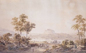 Figuren die de stad Athene naderen, Griekenland, ca. 1800