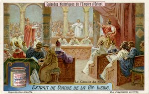 Eerste Concilie van Nicea geleid door de Romeinse keizer Constantijn I