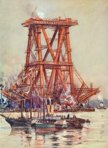 Forth Bridge, Schotland, in aanbouw. c.1880-1890