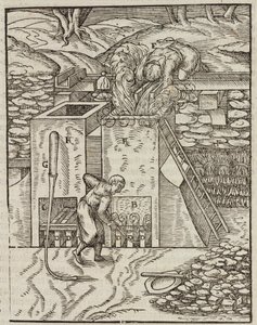 Oven voor het verwarmen van gouderts - Gravure uit Description des minerais et des principales methodes d