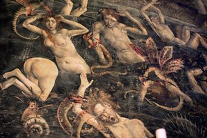 Frankrijk, Tarn, Albi, Cathedrale Sainte-Cecile, fresco van het Laatste Oordeel, - (1474-einde 15e eeuw), de afdaling naar de onderwereld, detail door Unbekannt