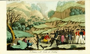 Franse ontdekkingsreizigers tekenen inboorlingen op het eiland Ombai (Ombay), Indonesië door Unbekannt