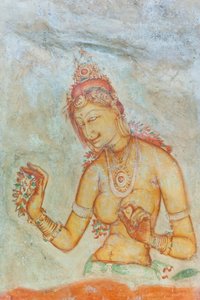 Fresco; vrouw met blote borsten en bloemen; Apsara; UNESCO Werelderfgoed; Sigiriya; Sri Lanka; Azië door Unbekannt