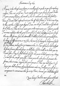 Vriendelijke brief van Karel I aan zijn neef, Prins Maurits, geschreven in Newtown, Powys, Wales, 20 september