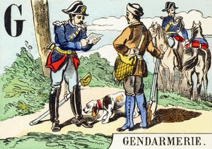 G: Gendarmerie - Het Jachtalfabet, ca. 1890 (gravure) door Unbekannt
