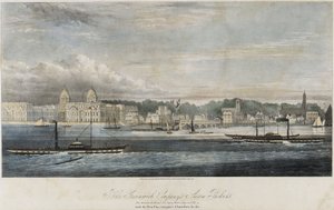 Stoomschepen van de Greenwich Transport Company (Greenwich, Royal Tar, Gipsy, Water Lily en Fly) voor de gebouwen van de Greenwich pier (Engeland) door Unbekannter Künstler
