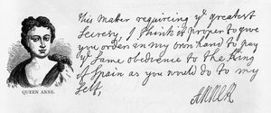 Handschrift en handtekening van Koningin Anne uit een brief waarin Sir George Rooke wordt geïnstrueerd gehoorzaamheid te tonen aan de koning van Spanje, 20 januari door Unbekannt