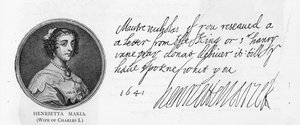 Handschrift en handtekening van Koningin Henrietta Maria