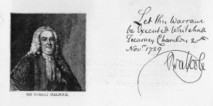 Handschrift en handtekening van Sir Robert Walpole