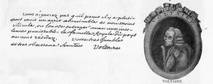 Handschrift en handtekening van Voltaire, uit een brief geschreven in Colmar aan de Franse minister aan het hof van Frederik de Grote in Berlijn, de Chevalier de la Touche, 3 maart door Unbekannt