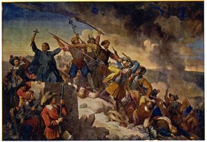 Geschiedenis. Tsjechië (Bohemen). Dertigjarige Oorlog. Verdediging van Praag voor het Zweedse leger onder leiding van Hans Christoff von Königsmarck, 25 juli door Unbekannter Künstler