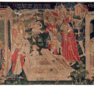 Geschiedenis van Sint Piat en Sint Eleuthère, ook wel wandtapijt van Arras genoemd. Besteld door kanunnik Toussaint Prier, kapelaan van de hertog van Bourgondië, eind 14e-begin 15e eeuw. 22m x 2m (detail) door Alec Hunter