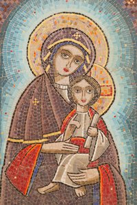 Heilige Maagd en Sint Jan Kame koptisch klooster icoon Egypte