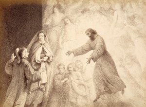 In de sfeer van Mars ontmoet Dante de geest van zijn voorouder Cacciaguida. Illustratie van Canto XV in Paradiso van De Goddelijke Komedie door Dante Alighieri. Werk van Francesco Scaramuzza gewijd aan de gemeente Florence. door Unbekannter Künstler
