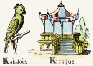 K - Kakatoes Kiosk - Kindervermaak Alfabet c.1890 door Unbekannt