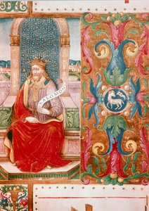 Koning Salomo op de Troon Verlichte Lettrine uit manuscript Ms. K C 43, Florence, Museo del 
