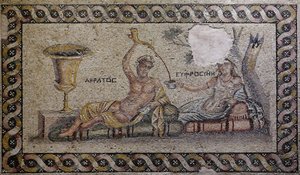 Kratos en Euphrosyne - Mozaïek, Akratos en Euphrosyne, Zeugma Mozaïekmuseum, Gaziantep, Zuidoost-Anatolië, Anatolië, Turkije, Azië door Unbekannter Künstler