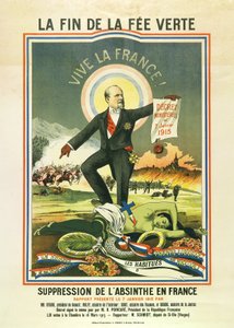 Het einde van de groene fee, lithografie bij het verbod op absint in Frankrijk in 1915 door Unbekannt