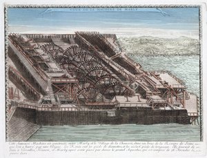 De machine van Marly door Rennequin die werd gebruikt om water uit de Seine naar Versailles te pompen via het aquaduct van Marly, om de parken van de kastelen van Marly en Versailles van water te voorzien