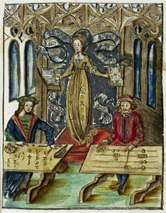 De wiskundige instrumenten in de 16e eeuw: snelheid van berekening tussen Pythagoras (580-500 v.Chr.) en Boëthius (480-524), Pythagoras gebruikt zijn telraam (abacus) en Boëthius gebruikt algoritmen door Unbekannt
