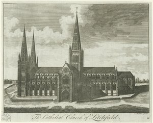 Lichfield Cathedral - Zuidaanzicht: gravure, nd [?18e eeuw]