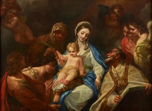 Madonna met kind, heiligen en engelen