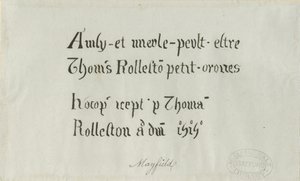 Mayfield Kerk - Inscriptie voor Thomas Rolleston: pentekening, nd [?18e eeuw]