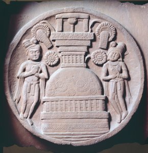 Medallion met aanbidders, reliëf van Stupa van Bharhut, Boeddhistisch monument, Madhya Pradesh, India, Indiase Beschaving, 2e eeuw v.Chr. door Nicolas d