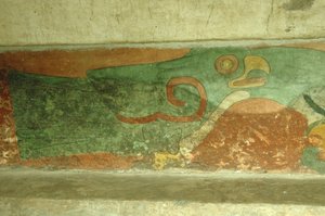 Mexico, Mexico-Stad, Teotihuacan (1e eeuw na Christus), Tempel van Jaguars, fresco van papegaai