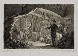 Mijnbouw, Metaalertsen Vulstation in een mijn, ca. 1851 door Unbekannt