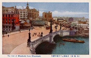 Mitsukoshi vanaf Nihonbashi, Tokio, Japan door Unbekannter Künstler