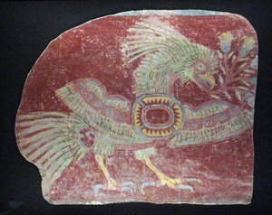 Muurschildering fragment van een allegorische quetzal, Vroege Klassieke periode, 200-600 AD door Unbekannt