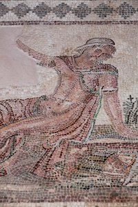 Narcissus kijkt naar zijn reflectie in een waterpoel - Paphos mozaïeken, Huis van Dionysos - Eind 2e eeuw na Christus - Cyprus - Contemplatie van Narcissus boven een bassin - Mozaïeken van Paphos, Huis van Dionysos - Eind 2e eeuw na Christus - UNESCO-site, door William M. Timlin