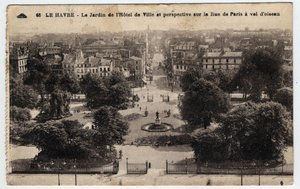 Normandië, Seine Maritime (76), Le Havre: de tuin van het stadhuis en perspectief op de rue de Paris - Ansichtkaart eind 19e-20e eeuw door William M. Timlin