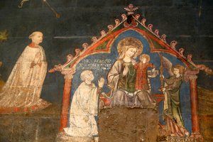 Notre Dame de Clermont kathedraal, Clermont-Ferrand, Frankrijk, St. Joris kapel (laat 13e eeuw), Fresco (detail)