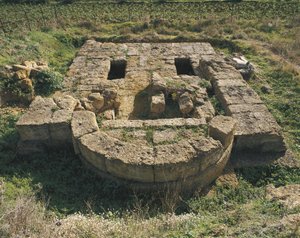 Oude ruïnes van een basiliek, Vallei van de Tempels, Agrigento, Sicilië, Italië