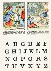 Pagina 1 - Kinderspelen: blindemannetje, de vlieger - Alfabet - Kindervermaak - Beeldmateriaal van Epinal, populaire serie, circa 1890