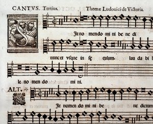 Pagina van muziekpartituur van In nomen domini psalm door Tomas Luis de Victoria door Unbekannter Künstler