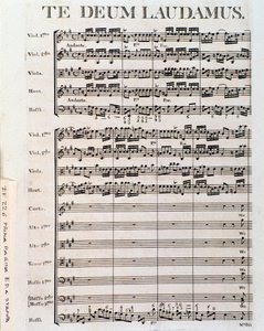 Pagina van muzikale partituur van Te deum door G F Handel door Unbekannter Künstler