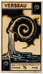 Paranormaal. Astrologie. Waterman (de Waterdrager). Astrologische kaart uit: Le Tarot Astrologique, door Georges Muchery, Frankrijk door Unbekannter Künstler