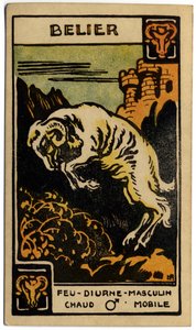 Paranormaal. Astrologie. Ram (de Ram). Astrologische kaart uit: Le Tarot Astrologique, door Georges Muchery, Frankrijk door Unbekannter Künstler