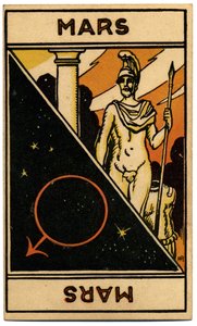 Paranormaal. Astrologie. Mars (planeet). Astrologische kaart uit: Le Tarot Astrologique, door Georges Muchery, Frankrijk