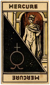 Paranormaal. Astrologie. Mercurius (planeet). Astrologische kaart uit: Le Tarot Astrologique, door Georges Muchery, Frankrijk