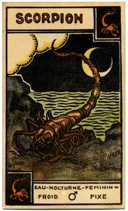 Paranormaal. Astrologie. Schorpioen (de Schorpioen). Astrologische kaart uit: Le Tarot Astrologique, door Georges Muchery, Frankrijk door Unbekannter Künstler