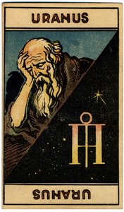 Paranormaal. Astrologie. Uranus (planeet). Astrologische kaart uit: Le Tarot Astrologique, door Georges Muchery, Frankrijk
