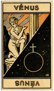 Paranormaal. Astrologie. Venus (planeet). Astrologische kaart uit: Le Tarot Astrologique, door Georges Muchery, Frankrijk
