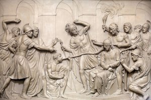 Beeldhouwwerk in Saint Roch kerk: Jezus gemarteld, Parijs, Frankrijk