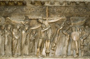 Parma Emilia Romagna Italië Piazza del Duomo in de Duomo Koepel Desposizione Afdaling van het Kruis door Benedetto Antelami 1178 door Unbekannt